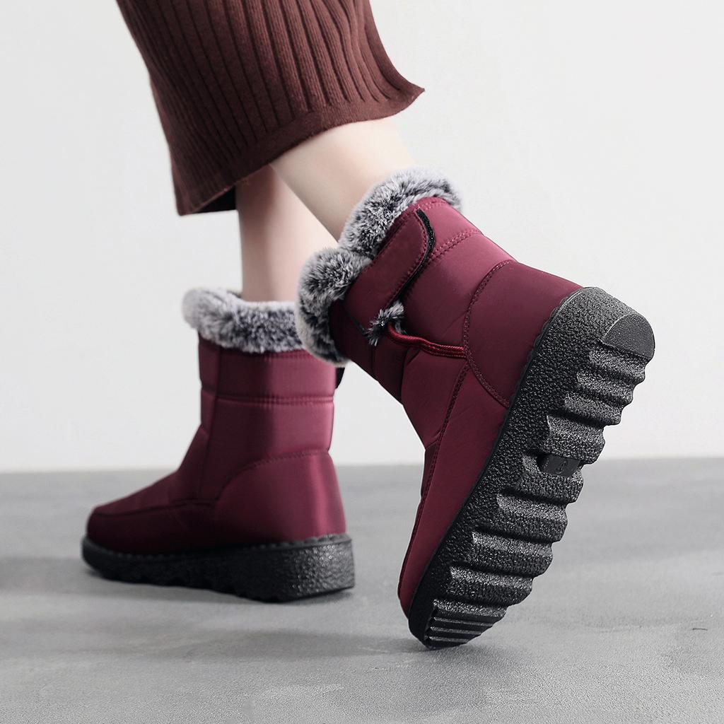 Women's Winter Boots Fur Lined Snow Boots Outdoor Slip-On Thick Warm Plush Lined Ankle Booties Waterproof High-Top Shoes Plus Size for Female