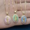 Our Lady of Guadalupe Virgin Necklaces for Women Figaro Chain Zircon Blue Green Pink Shell Pendant Holy Religion Jewelry