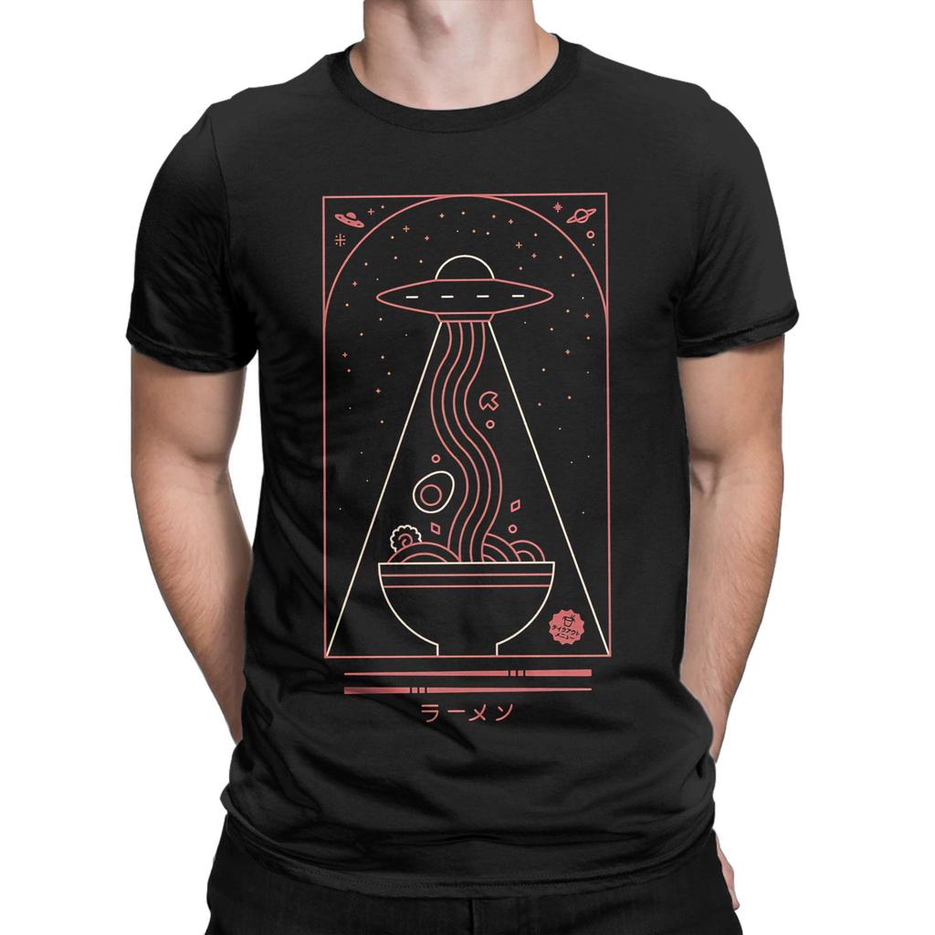 Ramen Takeout UFO Funny 100% Cotton T-Shirt UFO Tops Tees For Men