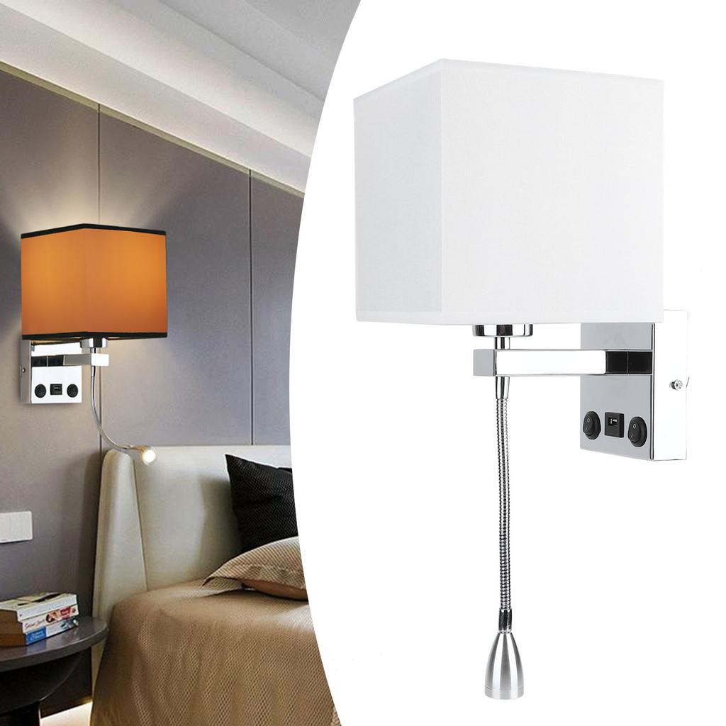 Светодиодный настенный светильник с современным тканевым абажуром и USB-подсветкой для чтения в спальне, прикроватный светильник E27 100?240В