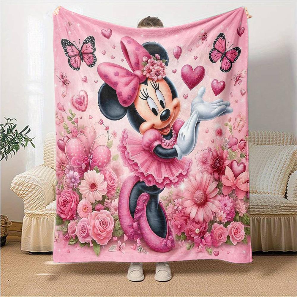 1pc Pink, butterflies, and cute Minnie Mouse blanket Lightweight Flannel Throw for Sofa Bed Travel Camping Livingroom Office Couch Chair