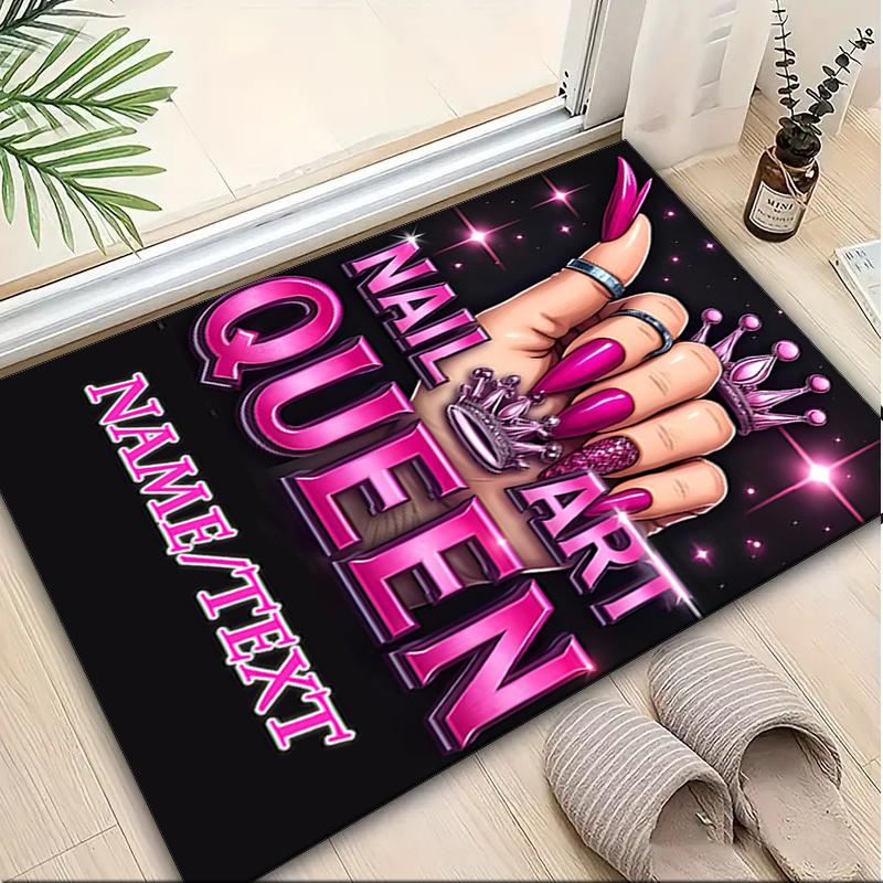1PC Custom Name Nail Art Queen Shine Theme Floor Mat Ideal for Living Room, Game Rooms, Office, Bedroom,Floor Mat Playful Design