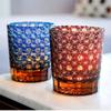 Handmade Japanese Style Edo Kiriko Whiskey Glass Tumbler Colored Hand Cut To Clear Glasses Color Tinted Old Fashioned Glasses