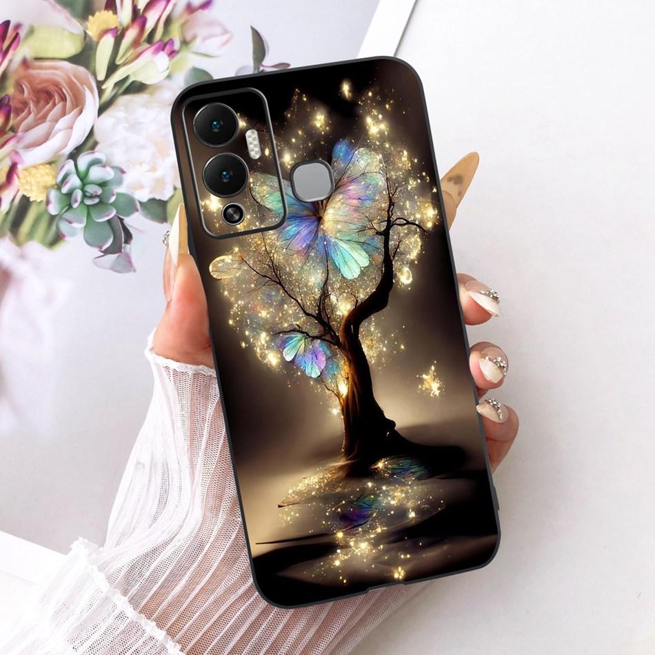 For Infinix Hot 12 Play 12i Cute Flower Butterfly Cat Painted Case For Infinix Hot12i 12Play Black Silicone Soft Phone Cases