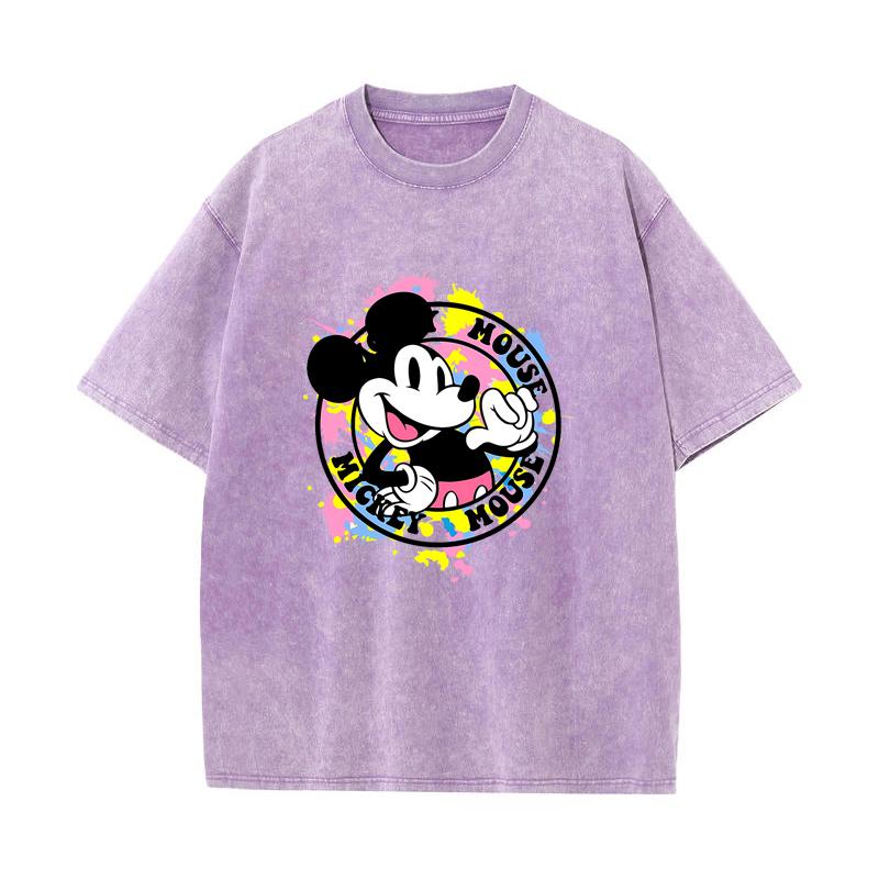 SX-99 MINISO 2026 Summer Vintage Wash Printed Pure Cotton Shoulder Style Men's and Women's Round Neck Short Sleeved Couple T-shirt