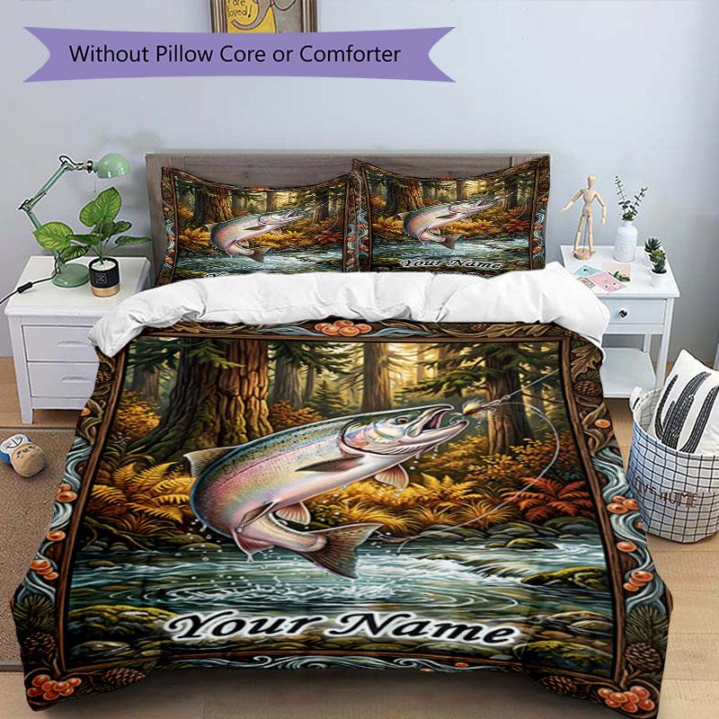 3PC Custom Name Rainbow Trout Adventure bedding,soft and breathable,2D flat print,room decor.,Poster Three-piece set,Soccer Three-piece set,Art,Poster