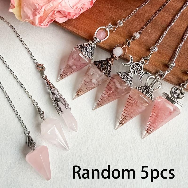 5-Piece Rose Quartz Pendulum Pendant Set for Divination, Relationship Harmony, and Valentine's Day Gifts