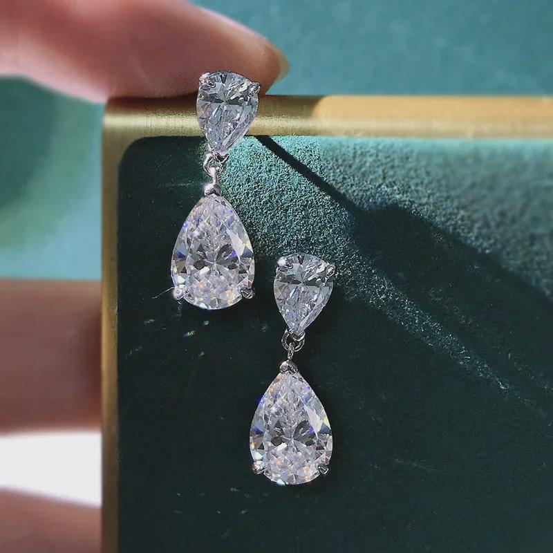 Серьги-капли из 18-каратного золота с цирконием в форме груши для элегантных случаев