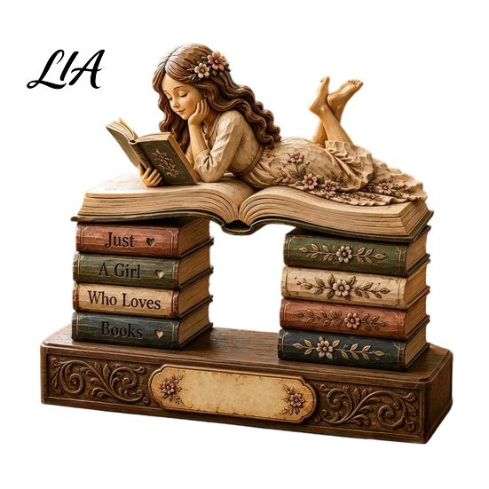 Reading Room Shelf Ornaments Wooden Girl Figurine for Book Lovers, Personalized Desktop Bookshelf Decor with Thoughtful Graduation Gifts