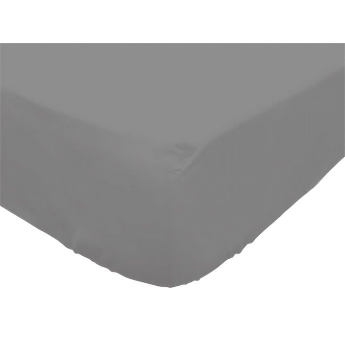 Cotton Fitted Sheet 90x190 Cm PERCALE Gray, by Soleil D'ocre