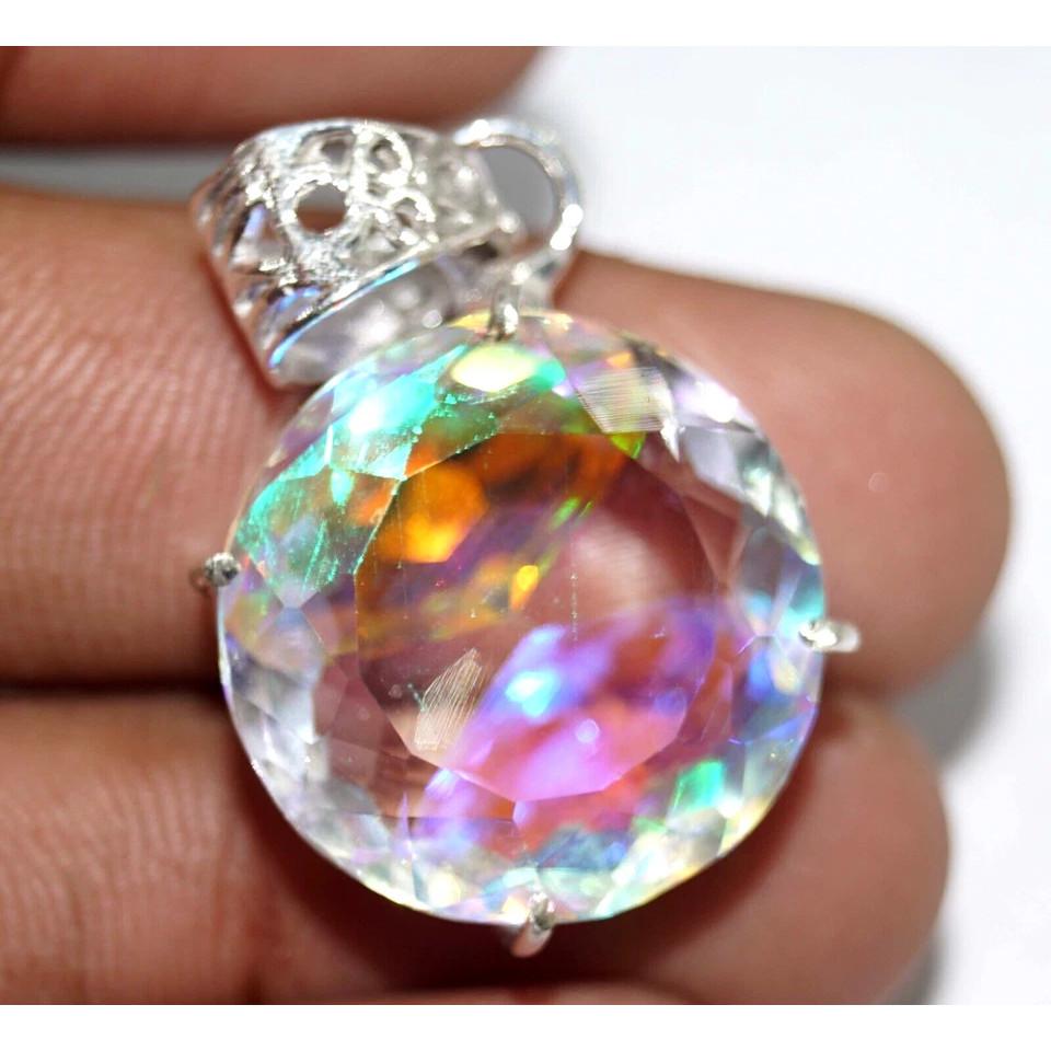 Natural Topaz Loose Gemstone 925 Sterling Silver 75 ct Mystic Multicolor Round Shape