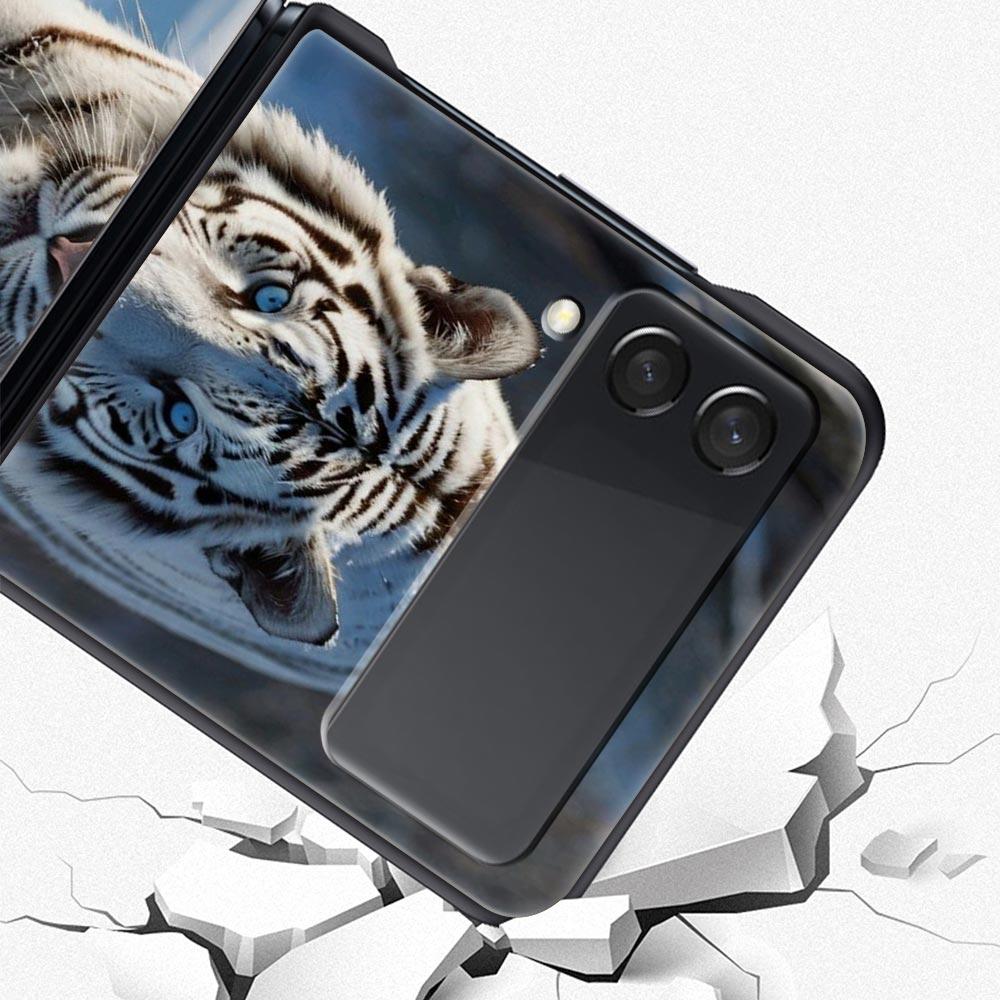 Чехол для телефона Samsung Galaxy Z Flip 3 4 5 6 7 Складной Черный Корпус Для Samsung Z Flip4 Flip5 ПК Жесткая Крышка Животное Белый Тигр