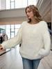 2025 Autumn/Winter Women's Faux Mink Long-Haired Knitted Sweater - Round Neck Fashion Pullover, Solid Color.