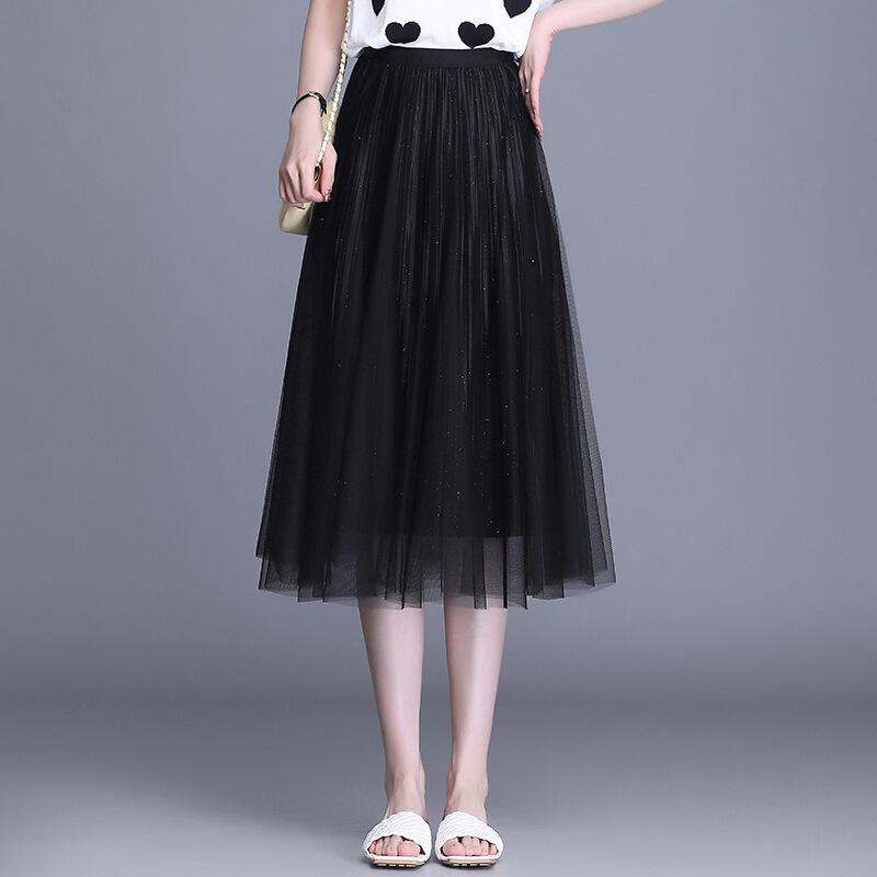 Ношение сетчатой плиссированной юбки с обеих сторон, белая юбка для женщин летняя маятниковая, слово для женщин драпировка, средняя и длинная юбка