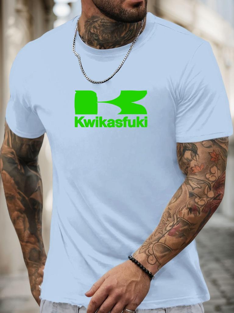 Футболка с коротким рукавом Kwikasfuki Мужская 100% Хлопок С рисунком Летняя С круглым вырезом Дышащая Повседневная Модная Крутая Футболка