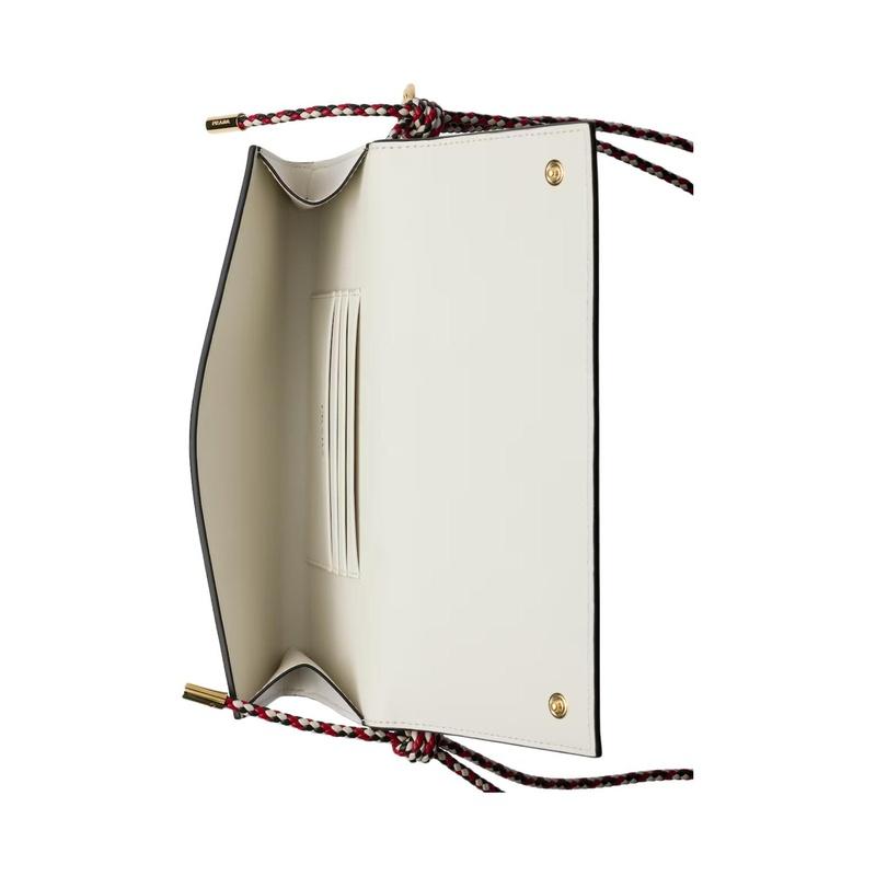 Prada Enameled metal triangle logo cowhide shoulder bag wallet women's white
