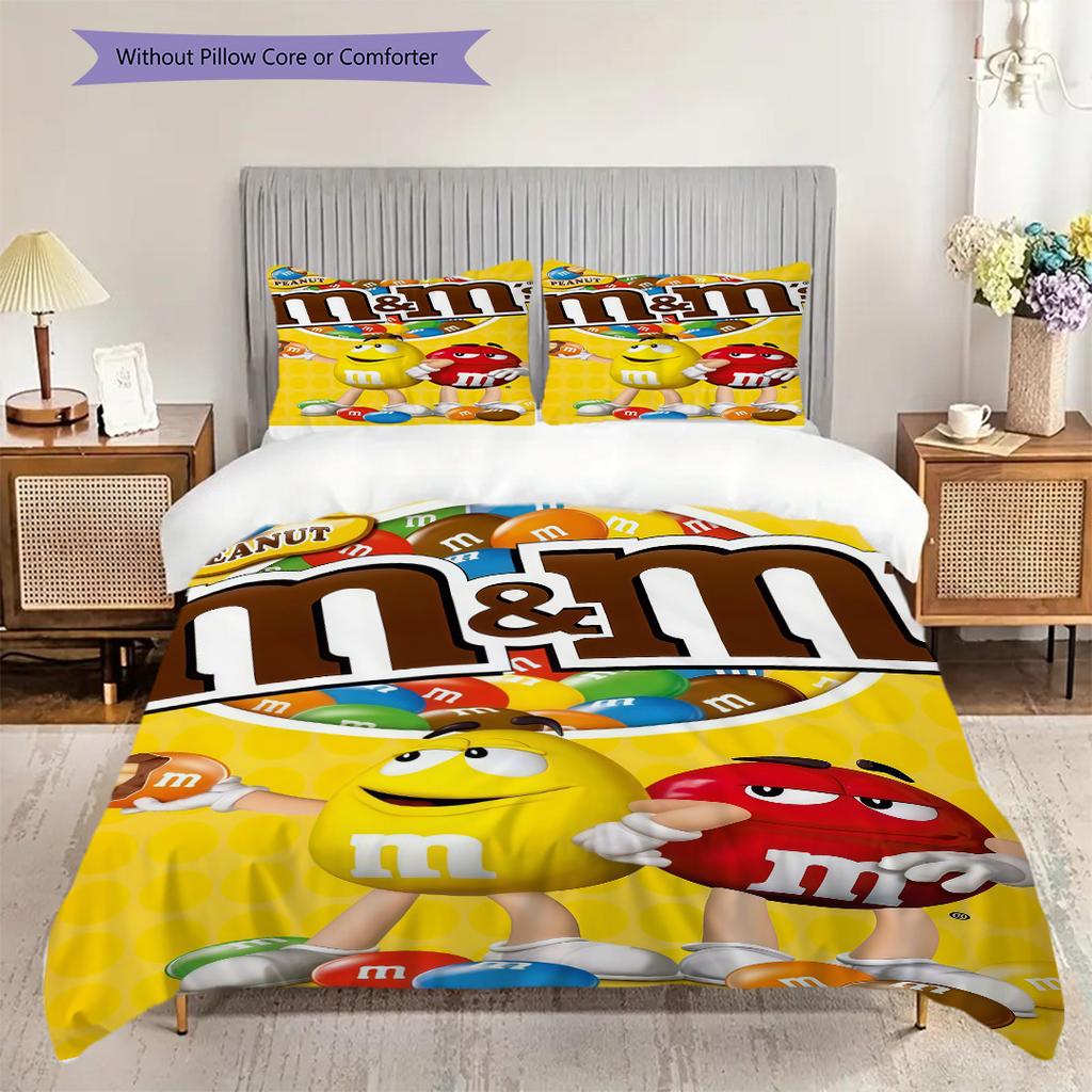 MMs Colorful Characters Three-piece set(1 * duvet cover + 2 * pillowcase, without core) Christmas birthday gift Duvet cover and pillowcase Bedding set