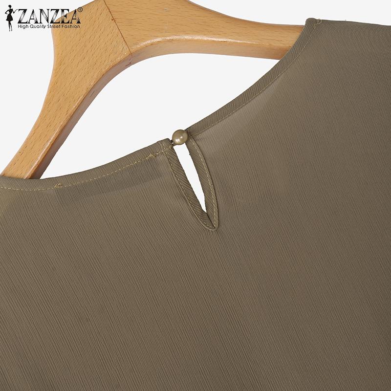 ZANZEA Women Summer Round Neck Casual Short Sleeve Loose Blouse