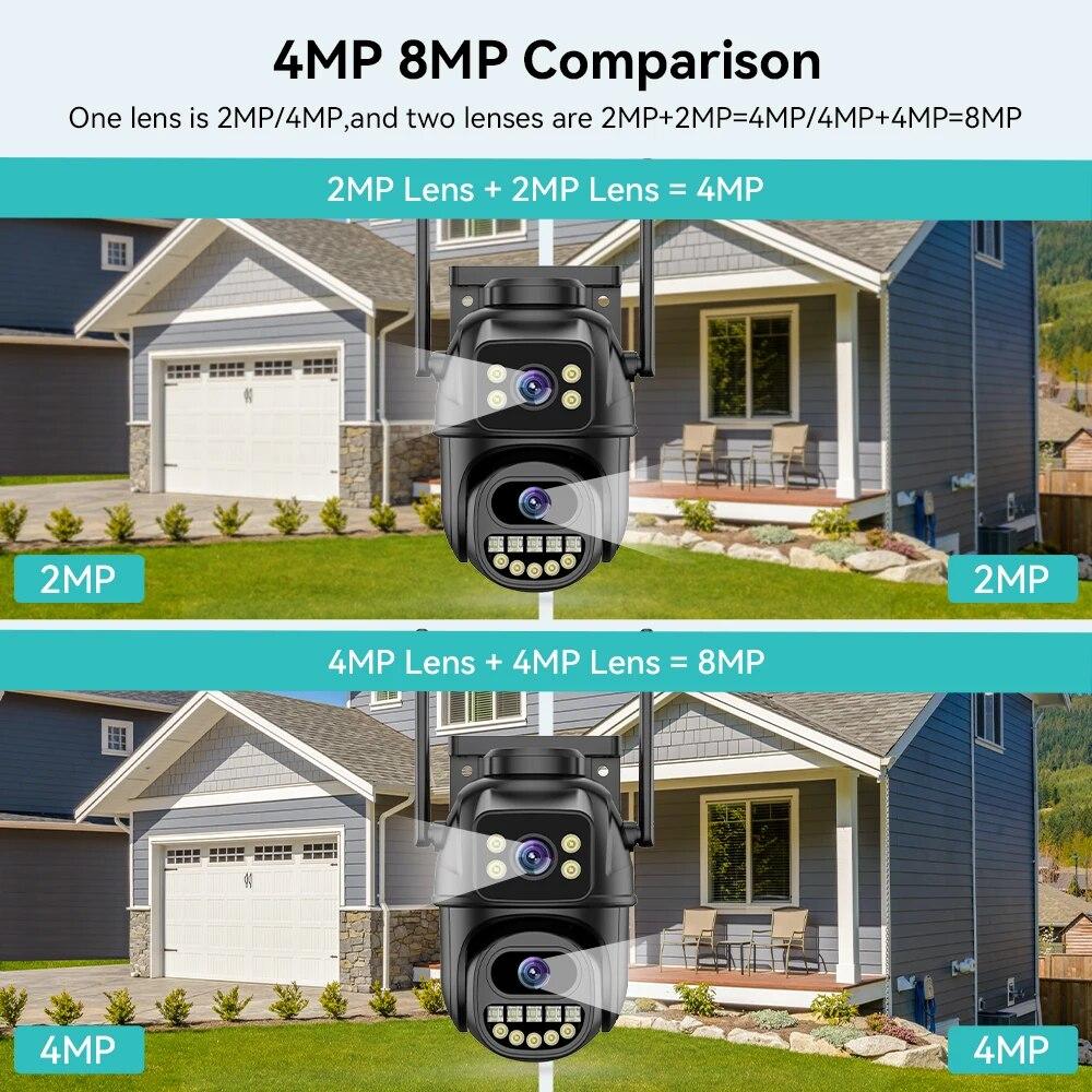 Новая IP-камера EU 4K 8MP WIFI PTZ с двойным объективом и двойным экраном Ai, автоматическое отслеживание цвета человека, ночное видение ICsee, уличная камера наблюдения