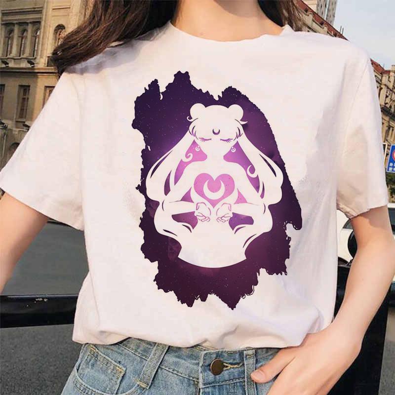 Сейлор Мун 90S Забавная футболка Harajuku Одежда Футболка Эстетическая кошка Аниме Женская милая женская футболка