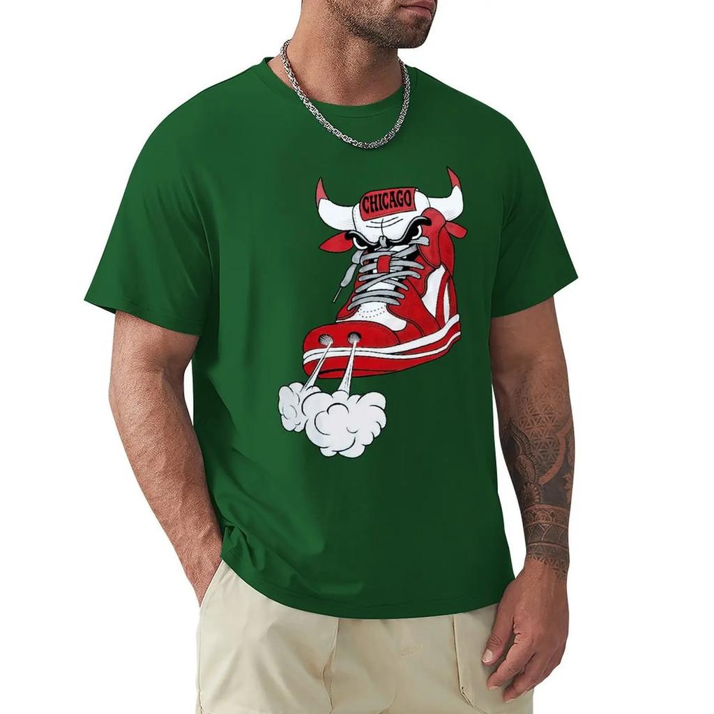 Футболка Chicago Shoe Bull Red White Hip Hop Longline Футболка Harajuku с коротким рукавом Футболка с графикой из 100% хлопка