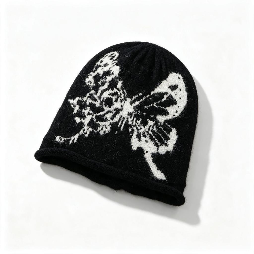 Winter new butterfly jacquard stack hat simple face small knitted hat ear protector wool hat warm hat women's