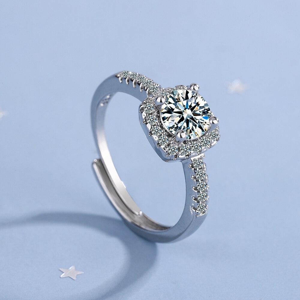 925 стерлингового серебра новые женские модные ювелирные изделия высокое качество кристалл мода прямоугольник четыре зубца размер регулируемый кольцо