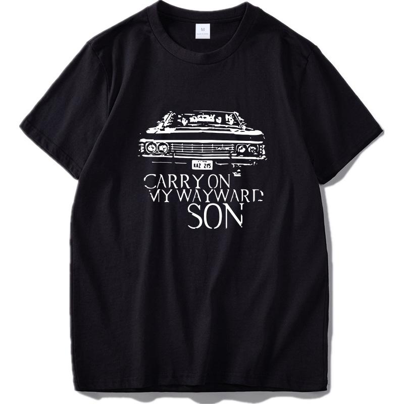 Мужские футболки размера плюс «Сверхъестественное» с сериалом «Carry On My Wayward Son Songs», футболки европейского размера