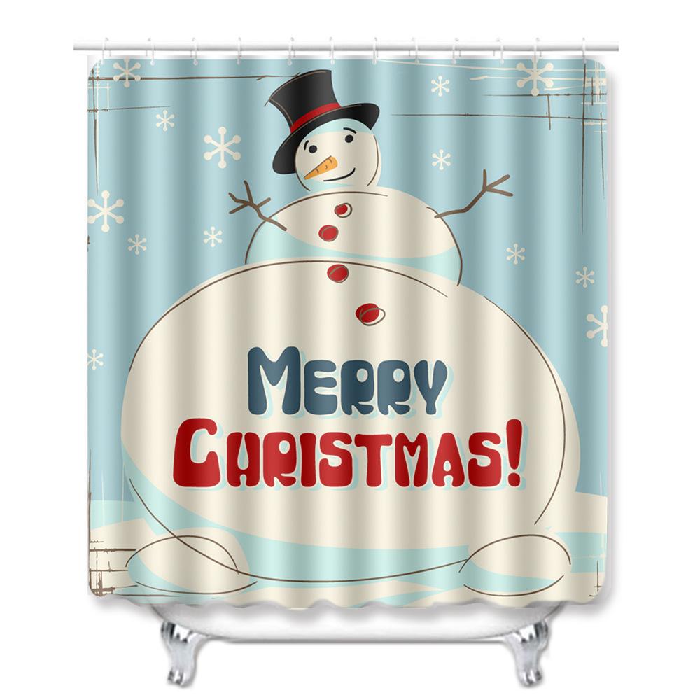 Christmas Shower Curtain Floor Mat Combination Four-Piece Bathroom Non-Slip Door Mat Foot Mat Bedroom Living Room Carpet