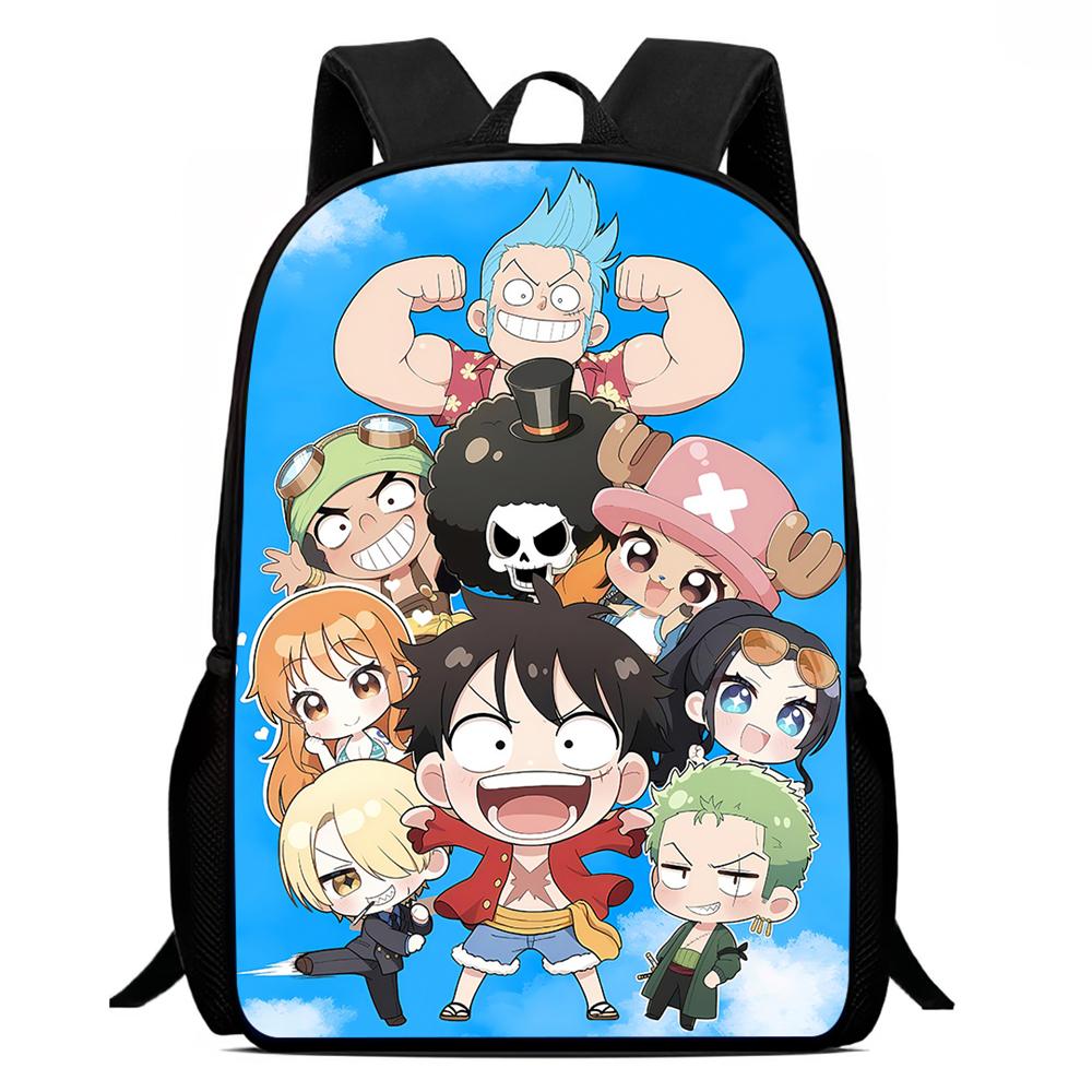 Школьный рюкзак One Piece 15 дюймов Мультяшный школьный рюкзак Большая вместимость Прочный Легкий Регулируемый ремень Для детей от 6 до 10 лет