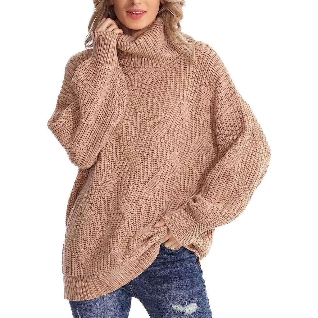 Women's Fashion Loose High Neck Knit Pullover Top Long Sleeve Casual Sweater