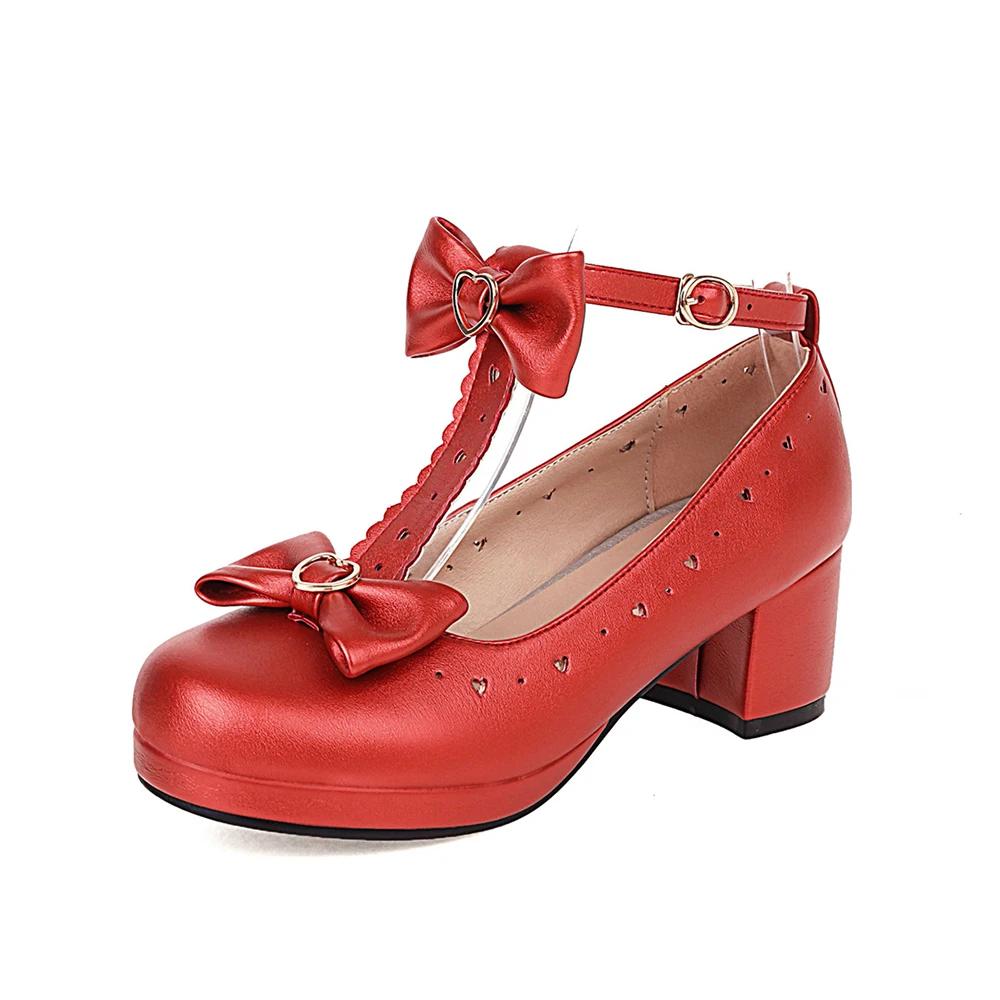 Мода 2025 Весна Осень Женские Туфли Лолита Обувь Платформа Высокий Каблук Черный Красный Т-образный Ремешок Пряжка Мэри Джейн Обувь Бант Женские Вечерние Туфли