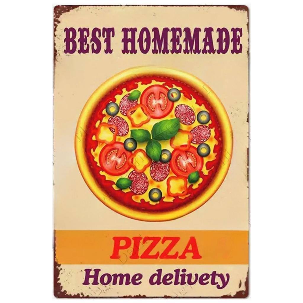 Vintage Pizza Zone Plaque Great Food Metal Sign Pub Bar Home Decoration Best Homemade Poster Italian Pizza Wall Art Plate