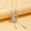 2024 New Fashion Opal Crystal Butterfly Wings Long Necklaces  Pendants For Women Simple Trendy Jewelry Sweater Chain