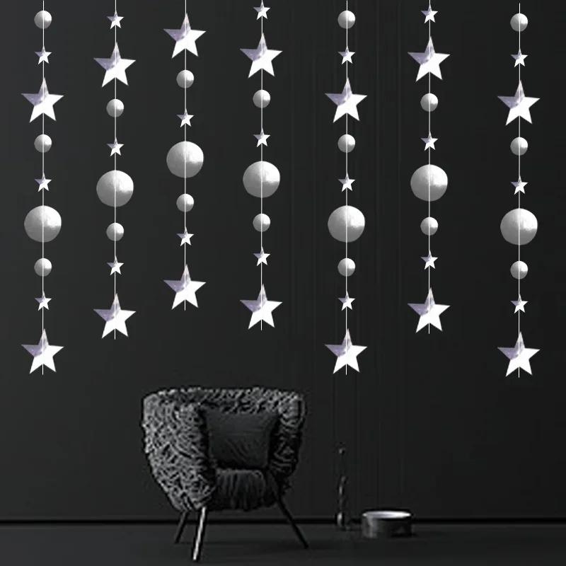 Christmas Pendant Double Mirror Gold Star Garlands Merry Christmas Party Drop Ornaments Happy New Year 2025 Party Decor For Home