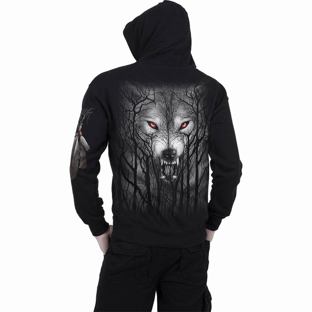 Spiral Direct Unisex Adult Forest Wolf Back Print Full Zip Hoodie
