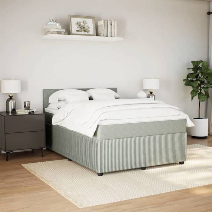 VidaXL Slat Bed Base and Mattress Light Grey 160x200cm Velvet 3287782