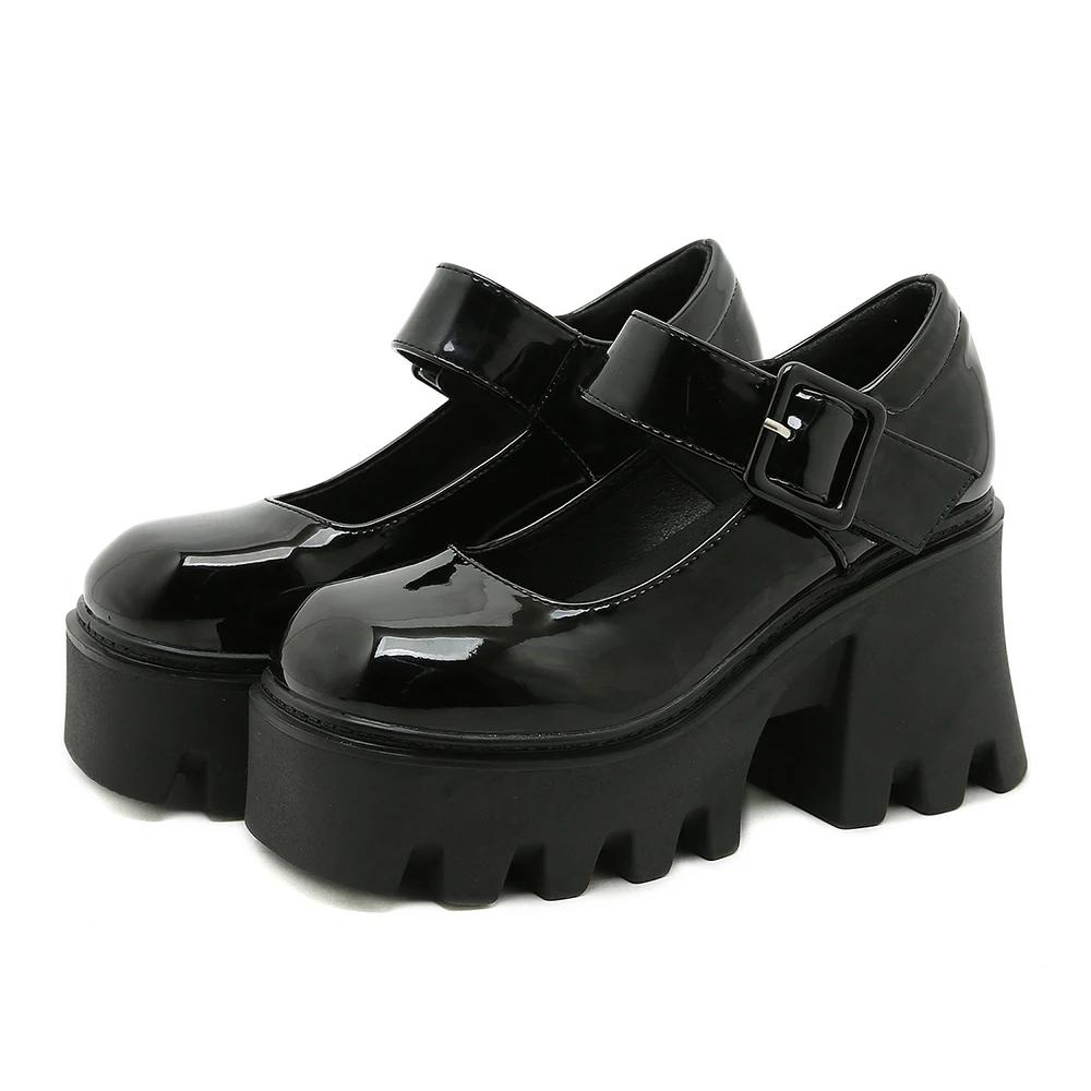 Модные женские туфли-лодочки в японском стиле на платформе, туфли Лолиты для женщин, массивный каблук, винтажные мягкие туфли для девочек, школьные туфли Мэри Джейн на каблуке