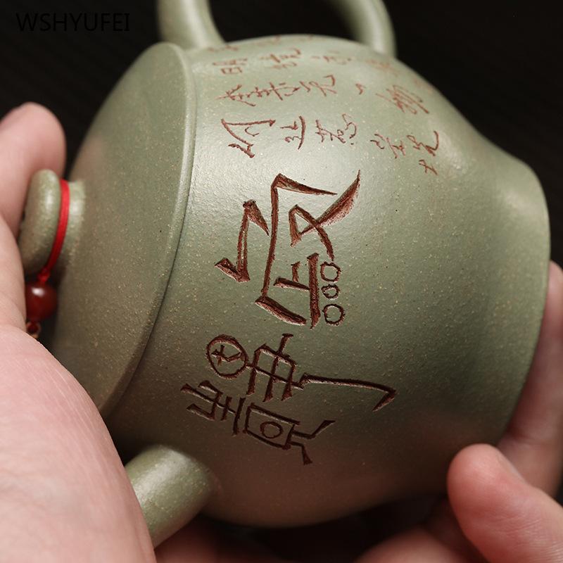 Yixing Purple Clay Pot Handmade Teapot Raw Bean Green Sand Pot Handcarved Patterns Kung Fu Tea Set Gift Ceramic Tea Pot 150ml