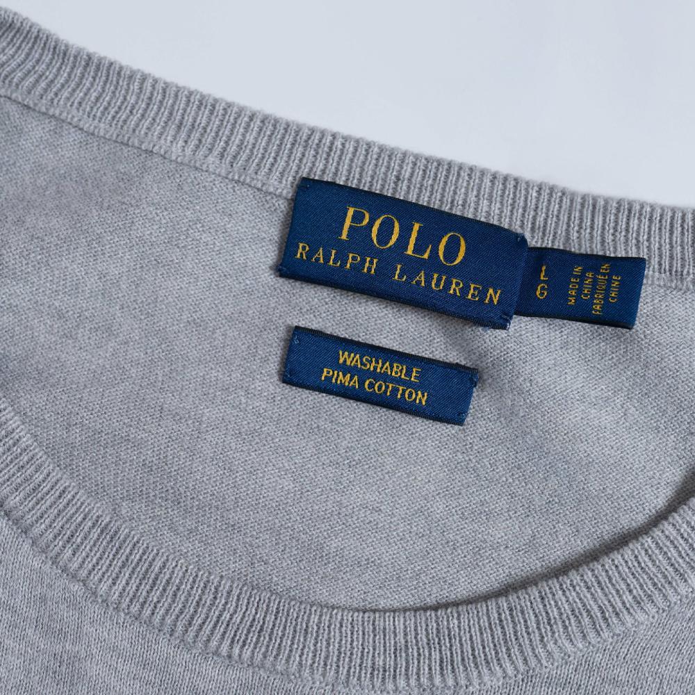 Polo Ralph Lauren FW23 Трикотажный свитер с вышивкой логотипа Pony, с круглым вырезом и длинными рукавами, женский, серый 211737541-002