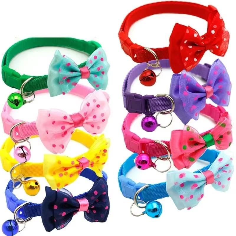 1pcs Cute Cat Collar with Bow Tie and Bell Breakaway Pets Collars Adjustable Safety Kitten Collar for Boy Girl Cats Gifts