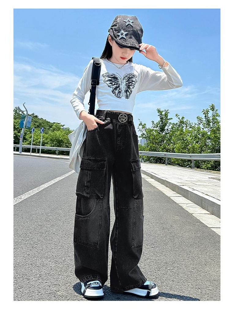 Джинсы карго на флисовой подкладке для девочек, зима 2025