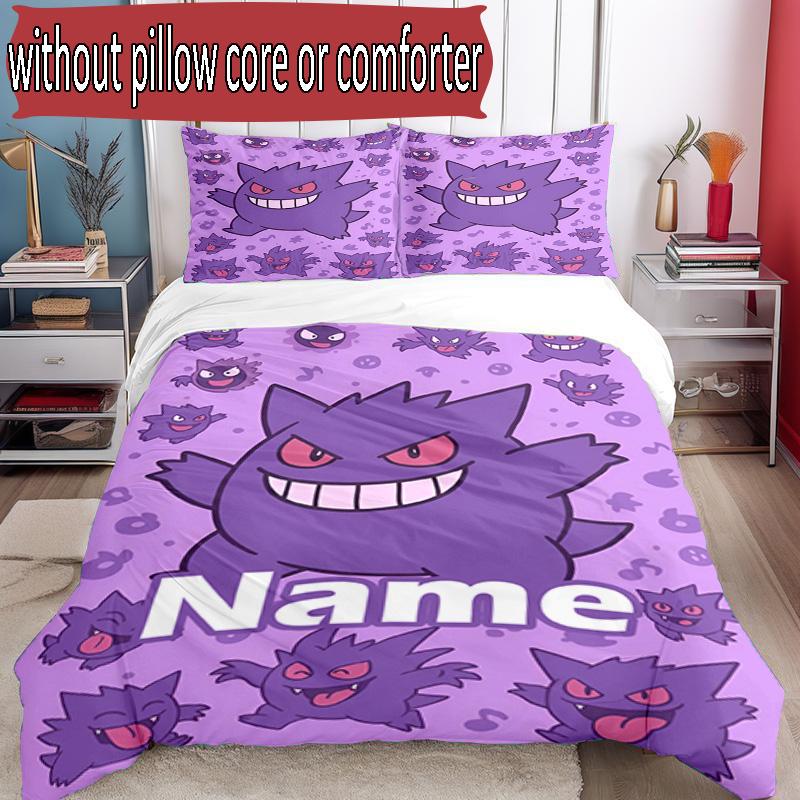 3pcs Duvet Cover Set (1*Duvet Cover + 2*Pillowcase, Without Core), Custom Name Gengar Pattern Bedding Set, Home Bedroom Decor Gift
