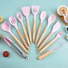 12PCS Silicone Kitchenware Non-Stick Cookware Kitchen Utensils Set Spatula Shovel Egg Beaters Wooden Handle Cooking Tool Set