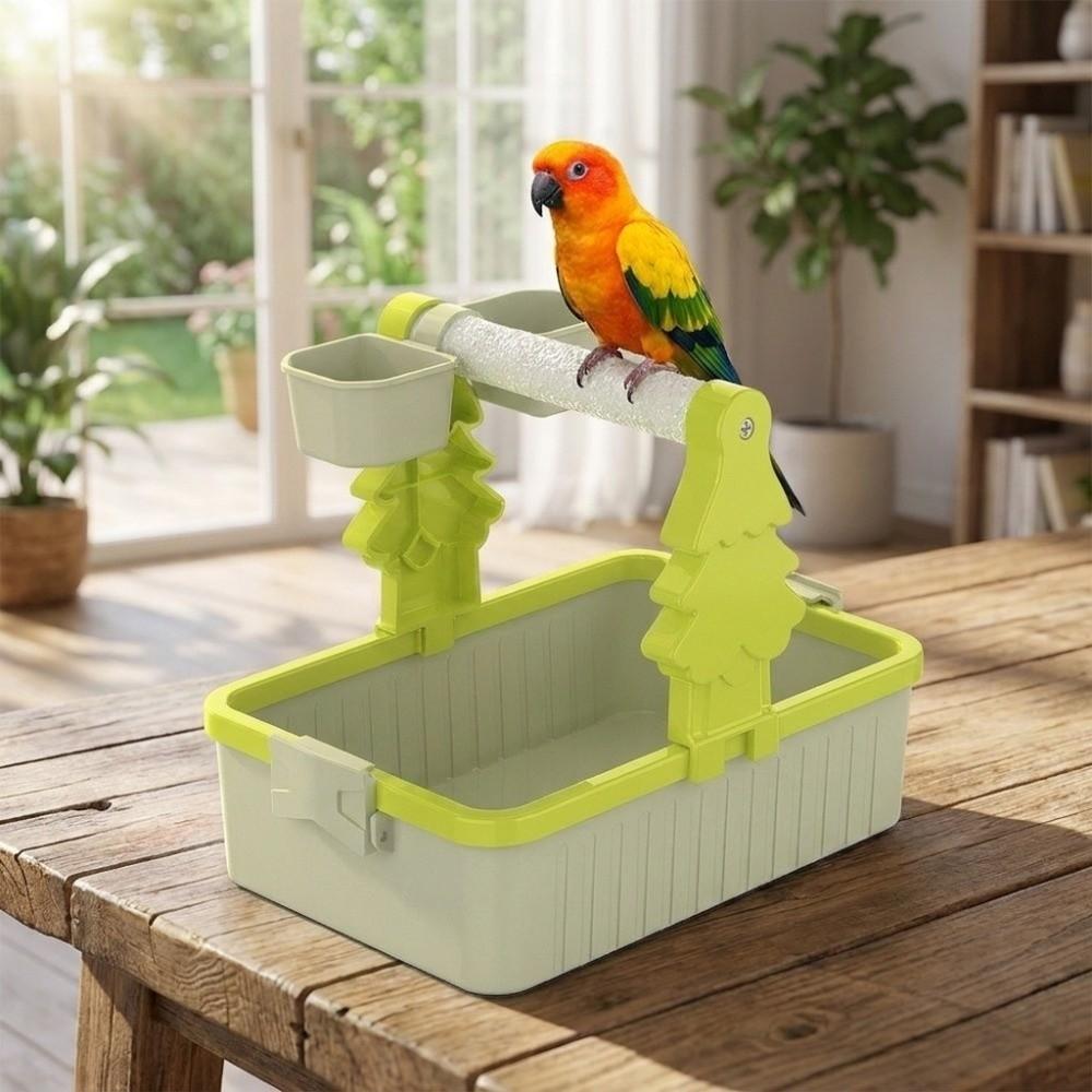 Interactive Bird Feeding Station Rack With Food Cup Parrot Desktop Stand Pet Supplies
