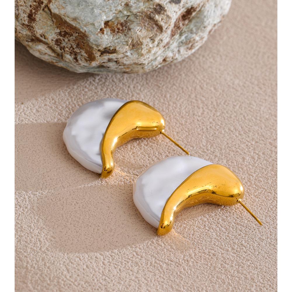 Eetit Женские серьги-хагги с имитацией жемчуга и луной для женщин, из нержавеющей стали, золотистые, эффектные, литые, уникальные украшения, предотвращающие аллергию