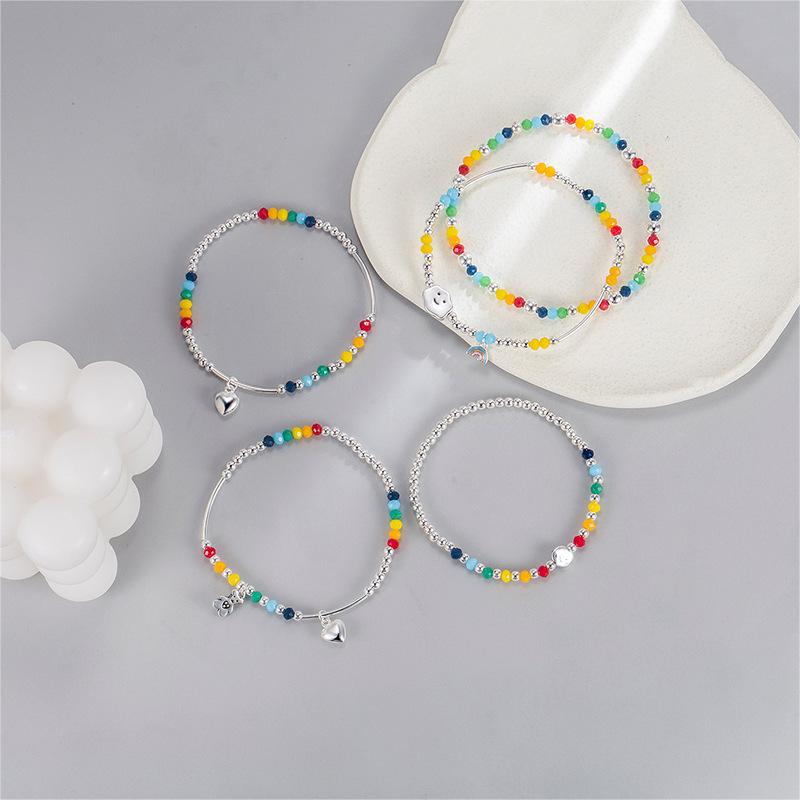 925 Silver Rainbow Beaded Bracelet Cute Little Bear Cloud Bracelet Women's Vintage Fashion Handwear Temperament Jewelry