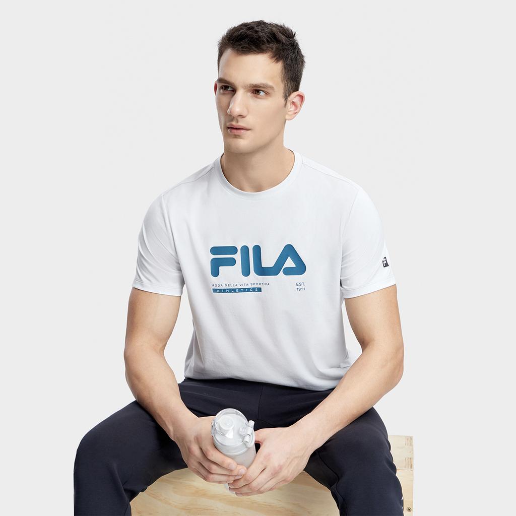 Fila Базовая Минималистичная Спортивная Фитнес Футболка с Круглым Вырезом и Коротким Рукавом для Мужчин Топы Cool-Stone-White A11M331114F-WT