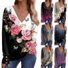 Ladies' Casual Long Sleeved V-neck Printed Decorative Button T-shirt Top Tops for Women Womens Tops and Blouses Dressy Tops