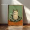 Whimsical Frog and Cocktail Canvas Poster Frog Bathing & Drink Coffee Animal Wall Art Printing for Modern Kitchen Home Decor